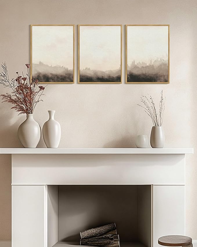 KUVIOKE Watercolor Brown Landscape Abstract Framed Wall Art Nature Wilderness Illustrations Wall Decor Minimalist Modern Art Print Home Decor 12x16in (Natural Framed)