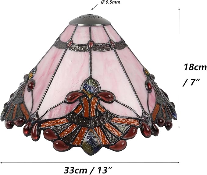 Bieye S10990 Tiffany Style Stained Glass Baroque Lampshade (13-inch Wide Pink)