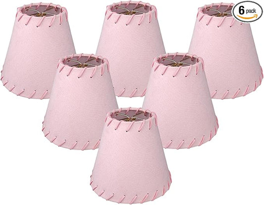 Royal Designs, Inc. CS-1120-6PNK-6 Faux Leather Empire Chandelier Shade with Whipstitch Trim, 3 x 6 x 5, Pink, 6-Pack