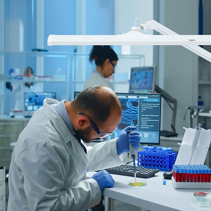 LED Architect Desk Lamp with Clamp, Metal Swing Arm 4500 Lumens Dimming Office Table Lamp for Task Work Drafting Reading Desktop, 342PCS Bright LEDs, 50W Workbench Lamp(White)