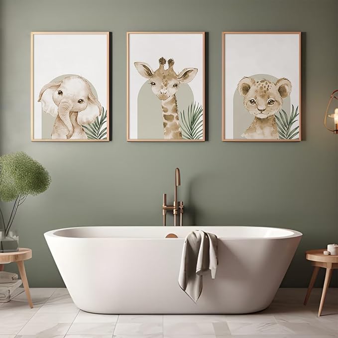 Animal Wall Art Pictures Baby Nursery Canvas Wall Art Decor Safari Animal Prints Jungle Kids Wall Art Woodland Nursery Wall Decor Giraffe Jungle Poster for Room 16x24 Inch Unframed Set of 3