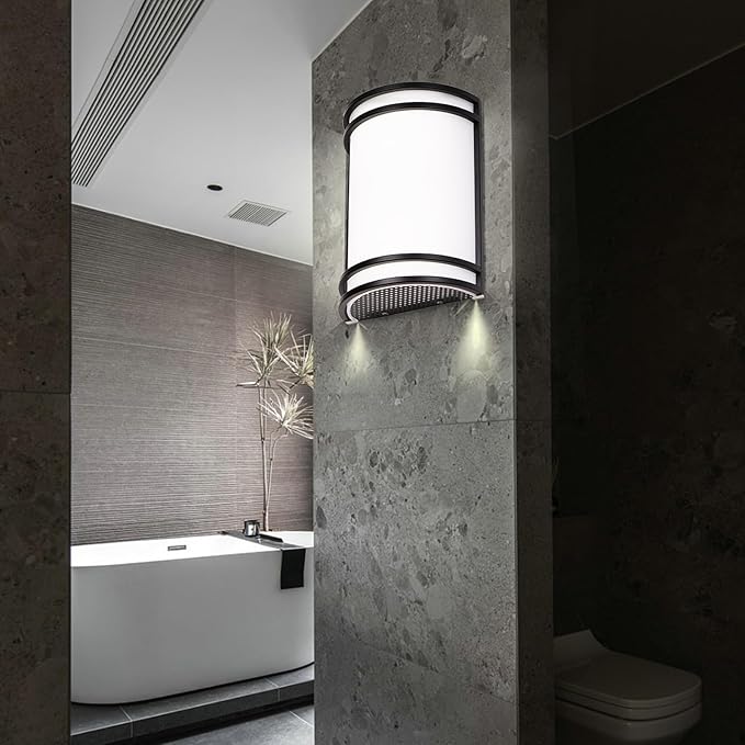 Indoor Wall Sconce, Half Cylinder Wall Light Fixture, 3000K 4000K 5000K Color Temperature Adjustable, Dimmable LED Modern Wall Light for Hallway Bedroom Living Room, Matt Black