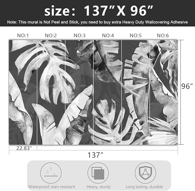 -Tropical Botanical Grey Banana Leaf Fabric Wallpaper Living Room Bedroom Bathroom Plant Large Wall Mural- 137"x96"（ not Peel and Stick）