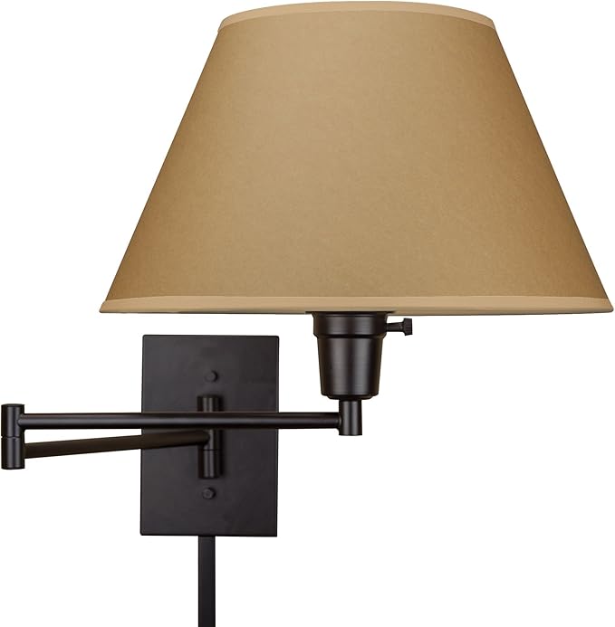 Kira Home Cambridge 15" Swing Arm Wall Lamp - Plug in/Wall Mount, Opaque Paper Shade, 150W 3-Way + Cord Covers, Black Finish