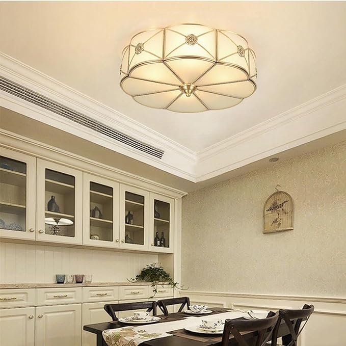 MIXL- Mid Century Brass Flush Mount Ceiling Light, 4-Light LED Brass and Glass Ceiling Lamp, Frosted Glass Shade Modern Light, Close to Ceiling Light Decorative for Bedroom Living Room(17.71" W)