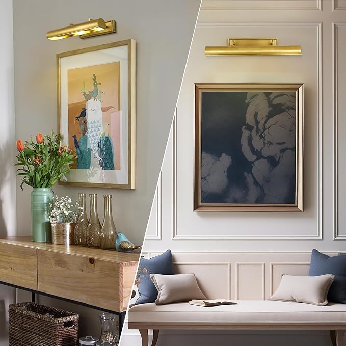 24in Modern Brass Picture Lights for Wall Hardwired, 4 Light Gold Wall Picture Light for Above Picture Frame, Accent Light for Living Room, Bookcase, Library Display (Includes Bulbs)