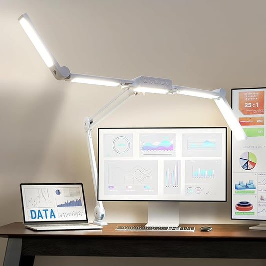 (New Model) Neatfi 3,000 Lumens LED Desk Lamp, Dimmable Light with 360 SMD LEDs, 30W, CRI 95, Adjustable Color Temperature, Task Lamp for Home, Office, and Workbench (CCT with Clamp, White, 44 Inches)
