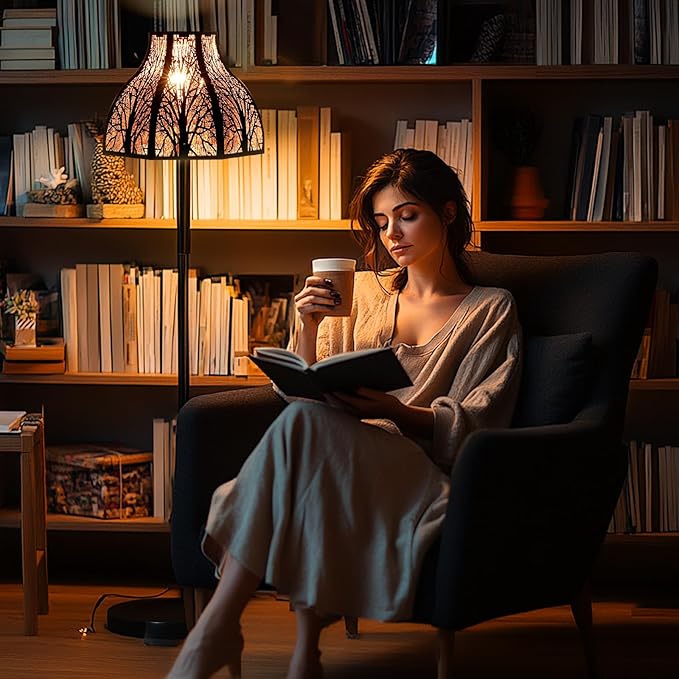 Etched Forest Large Metal Lampshade 5.32 X 13 X 9.5 Inch 8-Petal Lotus Shape Fits for Floor Lamp Table Lamp for Living Room Bedroom(Bronze Gold), Spider Fitter Lamp Shade