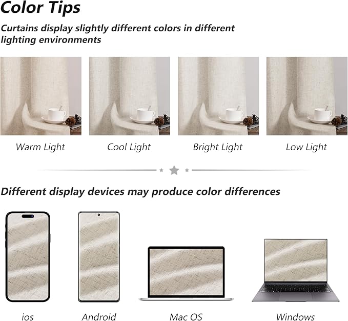 Guken Warm Beige Linen Curtains 90 Inches Long 2 Panel Set Rod Pocket Semi Sheer Dining Room Cozy Bedroom Decor Cotton Look Country Rustic Farmhouse Boho Curtains 52x90