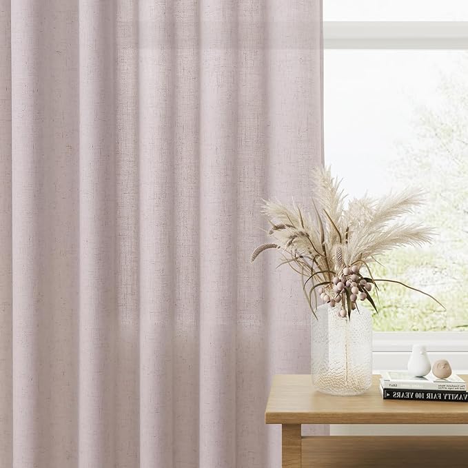Guken Pastel Linen Linen Curtains 108 Inches Long 2 Panel Set Rod Pocket Semi Sheer Dining Room Cozy Bedroom Decor Cotton Look Country Rustic Farmhouse Boho Curtains 52x108