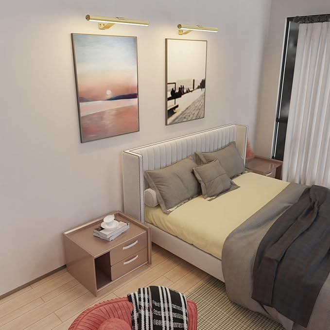 16inch 2 pack Picture Light with Remote Painting Light Dimmable Full Metal Led Picutre Light for Pictures Paintings Arts Dartboard Rechargeable Battery Operated Picture Lights on Wall 300LM