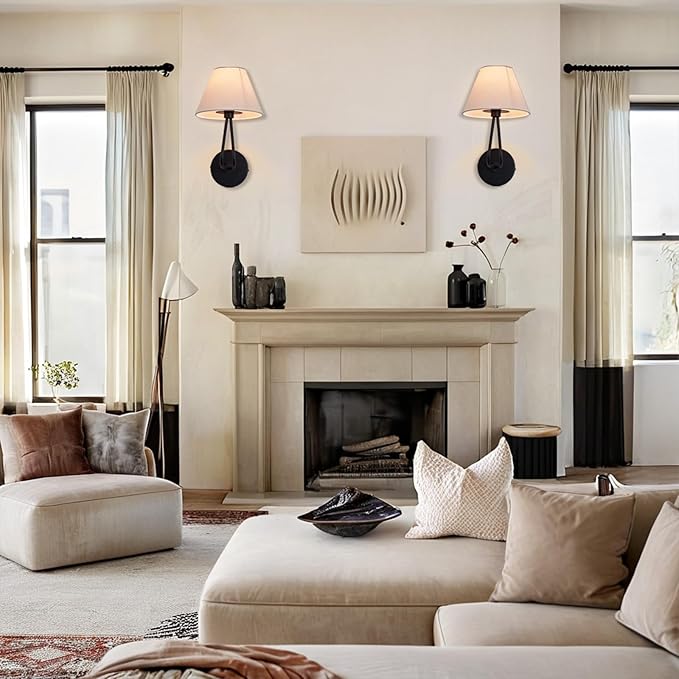 1 Light Wall Sconce Classic Single Head Wall Lighting, Modern Wall Mounted Lamp with Cream Linen Shade, Hardwired Light Fixture for Bedroom, Living Room, Corridor, Entryway- Black