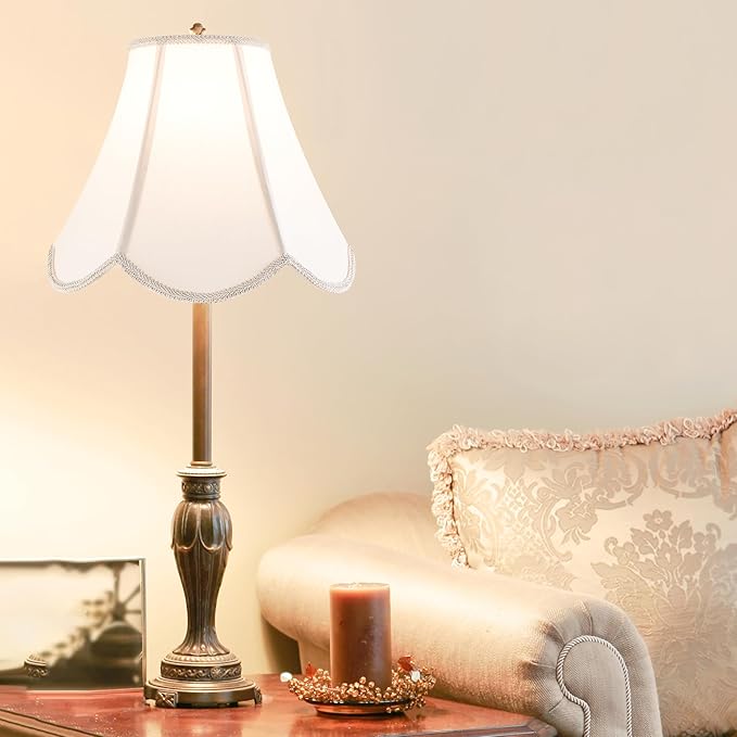 GO&SO 2 Pcs Barrel Lamp Shades Yellowish Beige Lamp Shade 6x13x10.6"(Spider) Bell Lamp Shade for Floor Lamps&Table Lamp,Scalloped Lampshade Modern Petal Edge Braid,Faux Silk Fabric,Easy Assembly