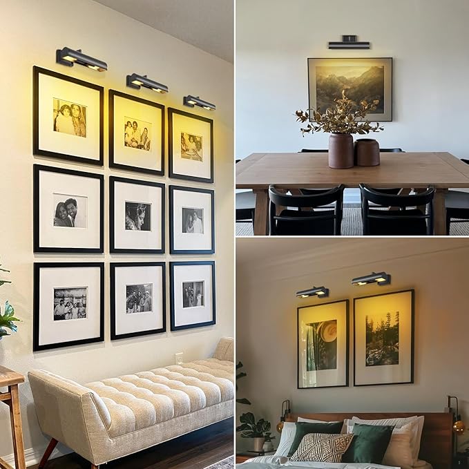 Picture Light 12" Black Picture Lights for Wall 2-Light Bronze Picture Frame Light Dimmable Art Gallery Light Accent Lighting Bathroom Wall Sconce for Artwork Poster Portrait Display