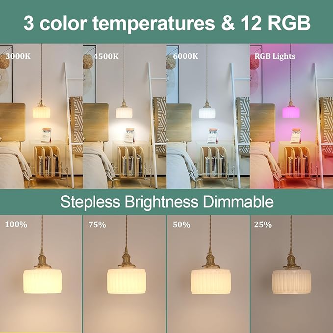 Battery Operated Pendant Light 5000mAh Rechargeable Chandelier with Remote Control Wireless Adjustable Hanging White Striped Light for Kitchen Island Dining Room Hallway, 2 Pack