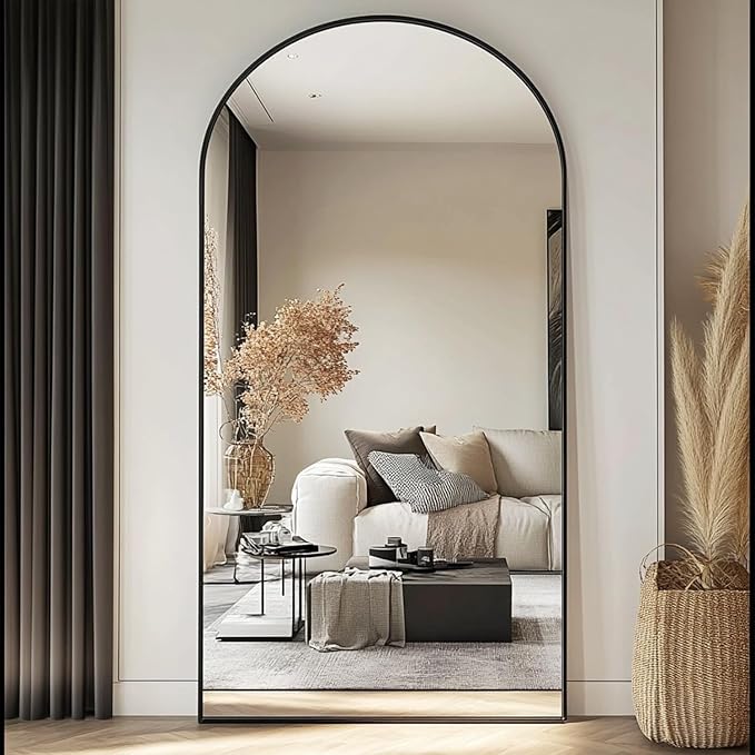 TinyTimes 78''x38'' Oversized Full Length Mirrors, Arched Floor Mirror with Stand, Full Body Large Standing Mirror/Leaning/Hanging Wall Mounted for Living Room, Bedroom, Black