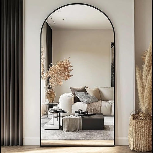 TinyTimes 78''x38'' Oversized Full Length Mirrors, Arched Floor Mirror with Stand, Full Body Large Standing Mirror/Leaning/Hanging Wall Mounted for Living Room, Bedroom, Black