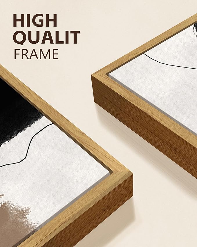 KUVIOKE Neutral Abstract Framed Wall Art Beige Mid Century Textured Wall Decor Minimalist Line Modern Illustrations Art Print Home Decor 11x14in (Natural Framed)