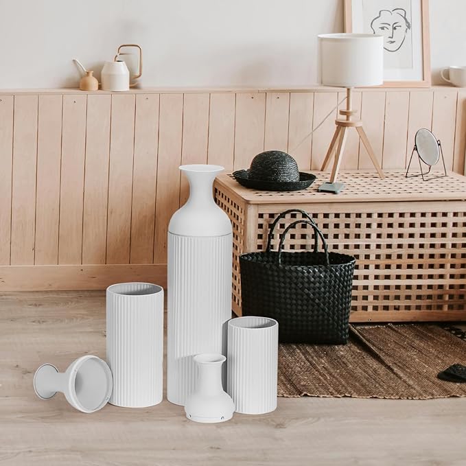 Large Metal Floor Vases Set of 3, 27'' 20'' 16'', White Tall Flower Vase for Pampas Grass, Decorative Big Vases for Hallway Corner, Floor Decor for Living Room