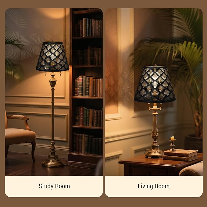 Small modern black gold lamp shades,metal boho scalloped lamp shade,Lamp shade replacement 5" top, 9" bottom, 7" high (Spider Fitter) lamp shades for table lamps and floor lamp,Unique arrow Etched