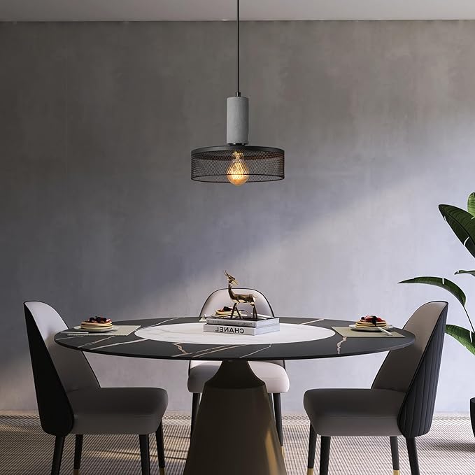 Pendant Light Fixture with Concrete and Black Metal Linear Modern Industrial Hanging Cement Pendant Lighting Kitchen Island for Bedroom Dining Room Living Room Bar(1 Pack)