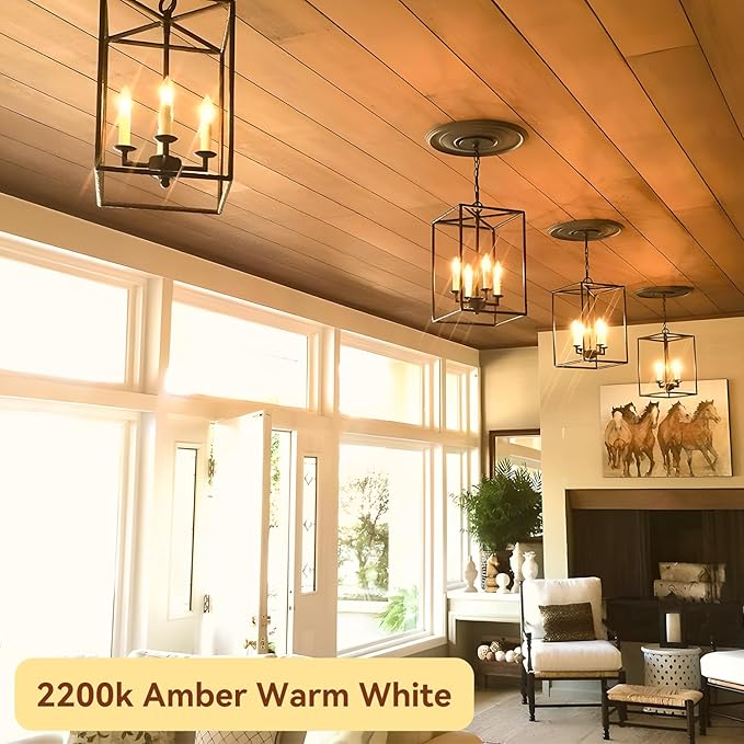 TJOY LED Candelabra Bulbs Dimmable, 60W Equivalent Chandelier Light Bulb, E12 Small Base, 4.5W 2200K Amber Warm White, B11 Vintage Filament Clear Glass Candle Light for Ceiling Fan Chandeliers, 12Pack