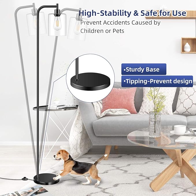 Industrial Floor Lamp with Hanging Glass Shade Black Farmhouse Indoor Pole Light with Edison E26 Base Vintage Rustic Standing Tall Lighting for Living Room Bedroom Office(ST64 Bulb Included)