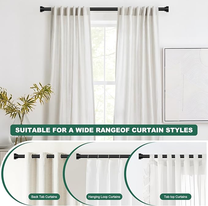 HEI! DEAR Curtain Rods Black 2Pack for Windows 72 to144 Inch(6-12ft),1 Inch Adjustable Heavy Duty Drapery Rods,Matte Black