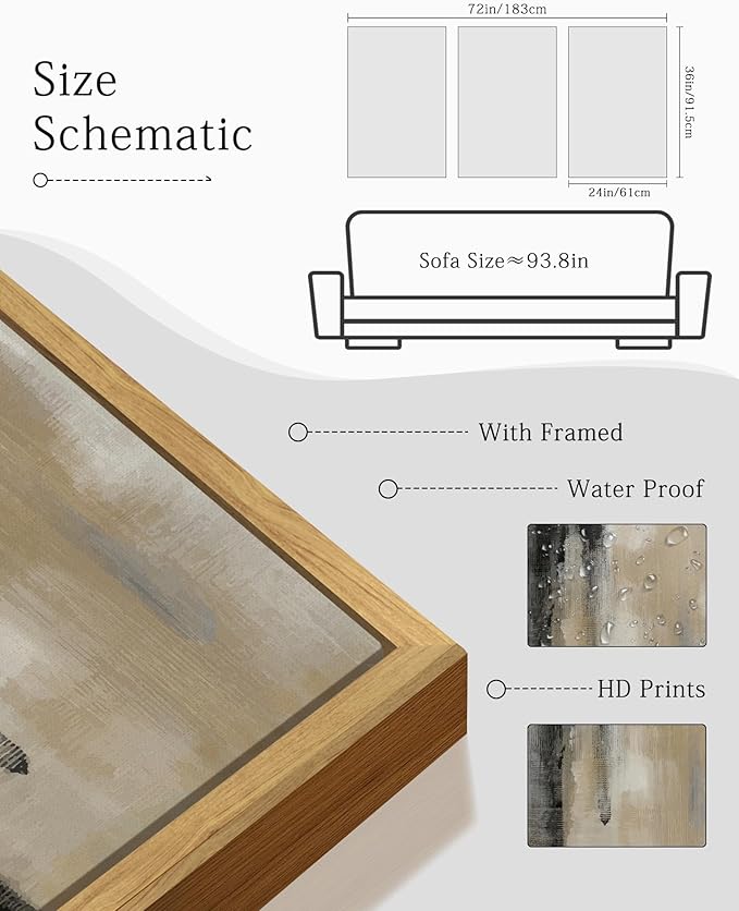 KUVIOKE Black Abstract Framed Wall Art Neutral Graffiti Pastel Minimalist Wall Decor Modern Art Painting for Bedroom Living Room 24x36in (Natural Framed)