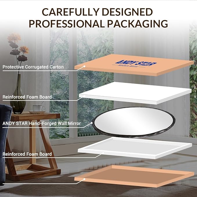 ANDY STAR Hand-Forged Black Round Mirror for Wall, 30 Inch Stainless Steel Metal Frame Circle Mirror, Antique Rounded Bathroom Mirror for Living Room, Bedroom, Entryway, Vanity