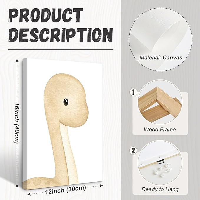 Dinosaur Wall Art Kids Boys Room Canvas Wall Decor Dino Nursery Wall Art Pictures Baby Dinosaur Poster Prints for Boys Bedroom Bathroom 12x16 Inch Framed Set of 3