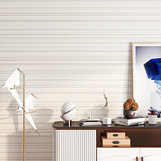 FunStick 24"x200" Grasscloth Peel and Stick Wallpaper Textured Beige Linen Fabric Wallpaper Stick and Peel Waterproof Self Adhesive Faux Grasscloth Contact Paper for Cabinets Room Walls Desk Removable