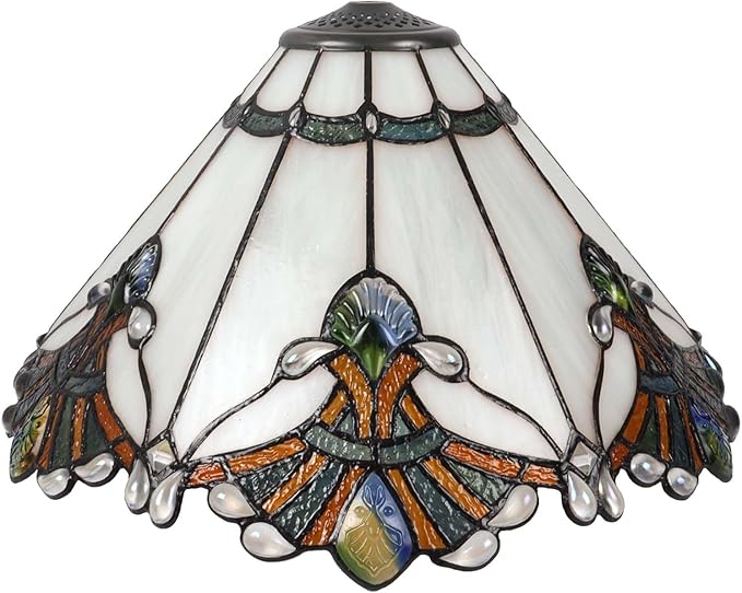Bieye S10025 Tiffany Style Stained Glass Baroque Lampshade (17-inch Wide White)