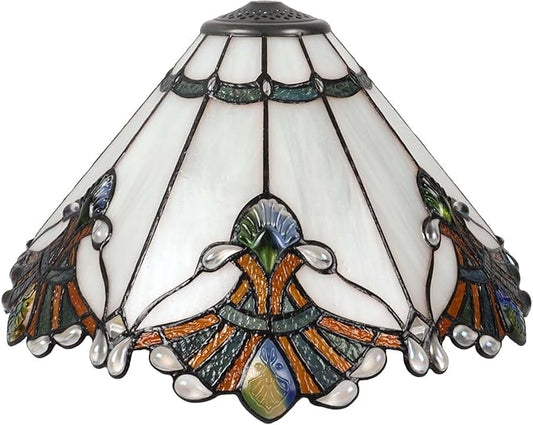 Bieye S10025 Tiffany Style Stained Glass Baroque Lampshade (17-inch Wide White)