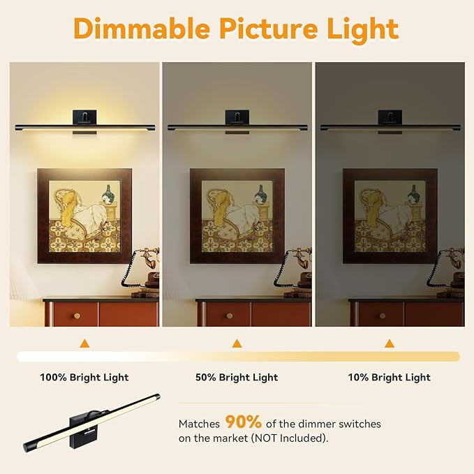 JO.KO 23.6 Inch LED Picture Lights for Wall Hardwired, Poster Art Gallery Light 10-100% Dimmable, 3000k Warm White Black Wall Sconces 14W CRI90 for Gallery Artwork, Paintings and Bathroom