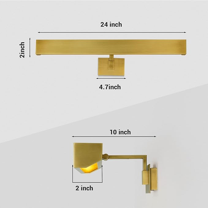 Picture Light, 24" Brass Picture Lights for Wall, Gold Art Lights Hardwired, Dimmable Gallery Light, 3000K Vanity Lights, Picture Frame Light for Bathroom Wall Sconces Artwork Poster Display