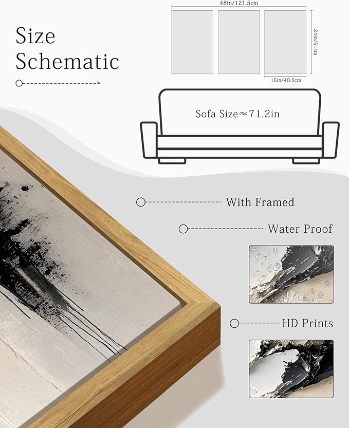 KUVIOKE Navy Blue Abstract Framed Wall Art Minimalist Graffiti Pastel Wall Decor Modern Neutral Color Block Illustration Painting Brush Stroke Art Home Decor 16x24in (Natural Framed)