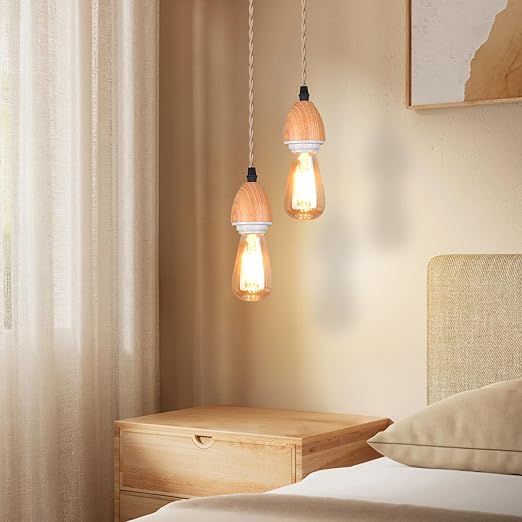 Arturesthome 16.4FT- Pendant Light Cord Hanging Light Kit with Dimmable Switch Vintage Lamp Cord with Twisted Nylon Lights Socket E26 E27 for Farmhouse Lamp Cable DIY