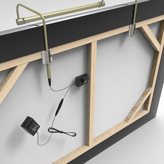 Cocoweb 16 Inch Tru-Slim Antique Brass Picture Light - LED, 2700K, Adjustable Arm, Plug-in, Toggle Switch, Sleek and Compact Design