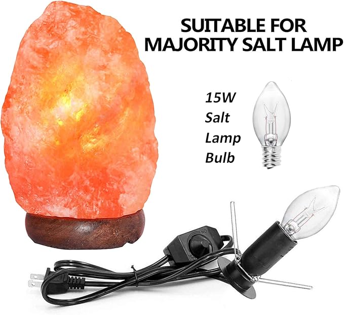2-Pack Salt Lamp Cord Replacement with Dimmer Switch 5 feet Lamp Cord and 6-Pack Halogen Salt Lamp Bulbs(15 Watts)