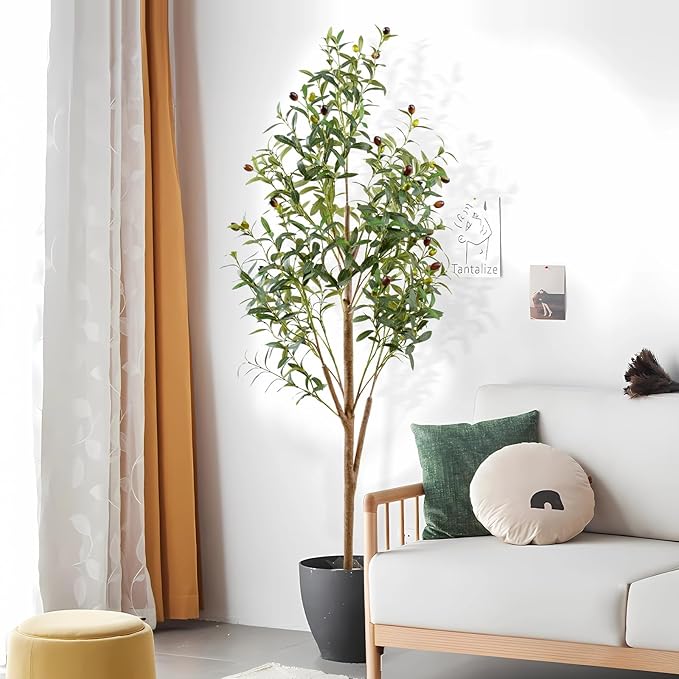 5FT Artificial Olive Tree Indoor, Tall Faux Olive Tree with Pot&Basket, Large Fake Olive Tree with Realistic 720 Silk Leaves and 40 Fruits for Living Room Home Office Decor