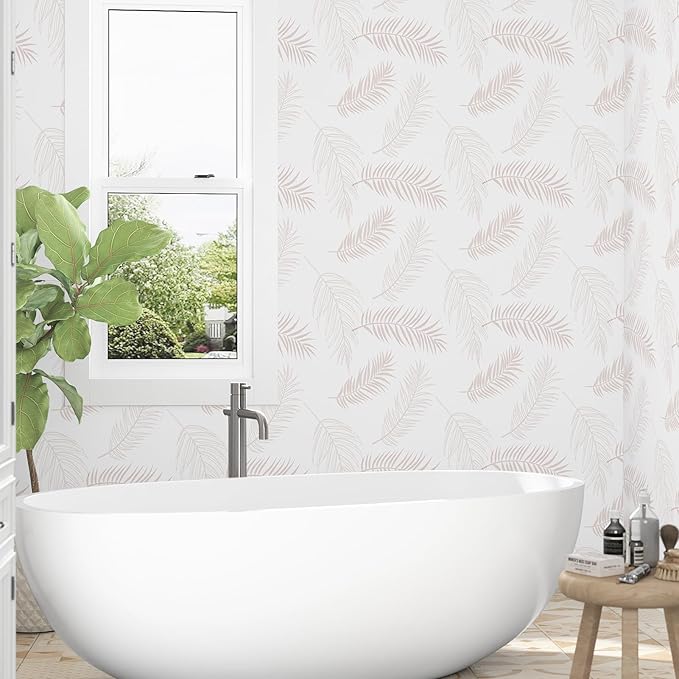 WESTICK Cream Wallpaper Vintage Willow Leaf Wallpaper 17.5" x 100" Neutral Peel and Stick Wall Paper Floral Elegant Leaf Contact Paper for Walls Bedroom Bathroom TV Background Accent Cabinets Drawers