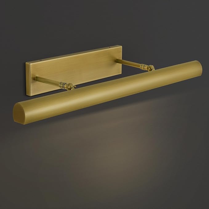 Brass Picture Lights for Wall, 24" Linear Picture Light Hardwired, 3-Light Brush Gold Art Light, Warm White 2700k Dimmable Picture Lamp, 270° Picture Frame Light for Bathroom, Living Room, Hallway