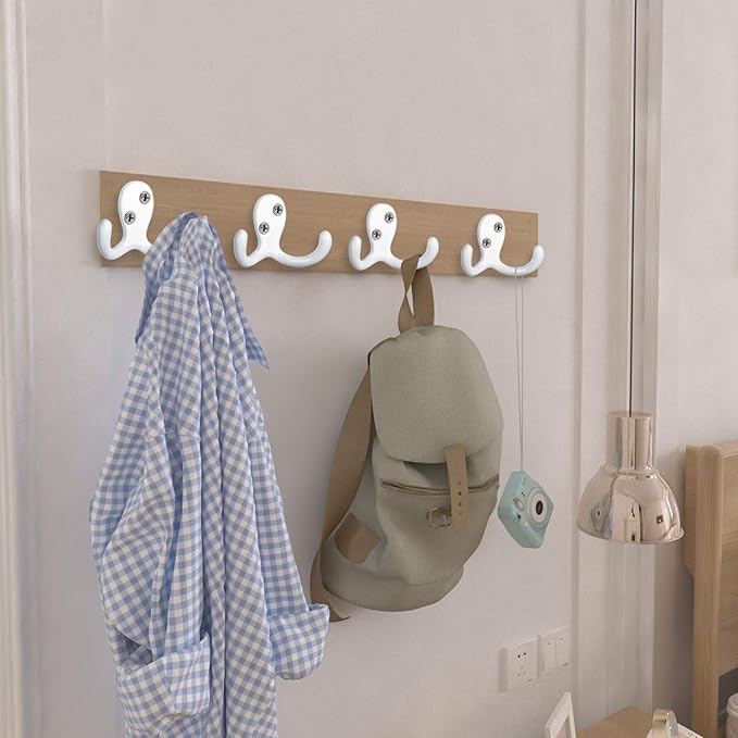IBosins 8 Pack Heavy Duty Double Prong Coat Hooks Wall Mounted with 16 Screws Retro Double Hooks Utility Hooks for Coat, Scarf, Bag, Towel, Key, Cap, Cup, Hat