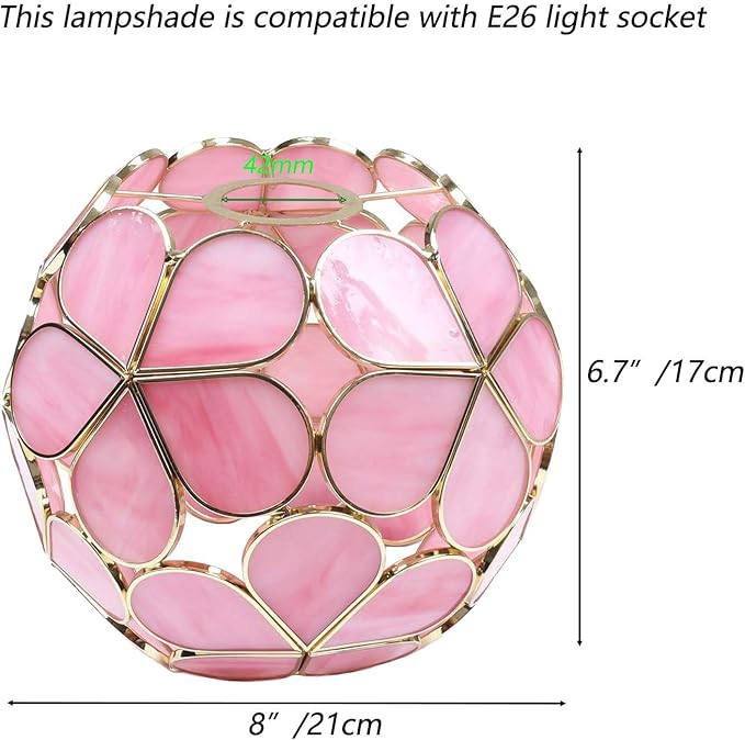 Bieye Tiffany Style Stained Glass Flower Petal Lampshade (Pink, 8" Hydrangea)