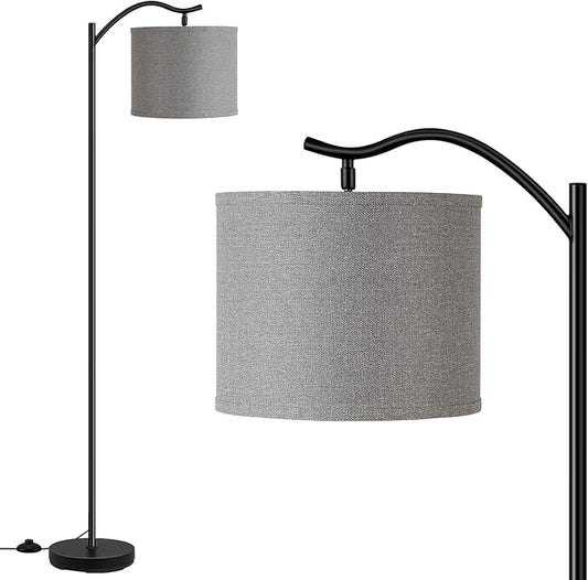 Floor Lamp for Living Room,LED Arched Stand Lamp,Tall Modern Standing Lamp with Linen Shade,E26 Socket, Footswitch, Mid Century Floor Lamps for Bedrooms,Office,Gray Double-Layer lampshade