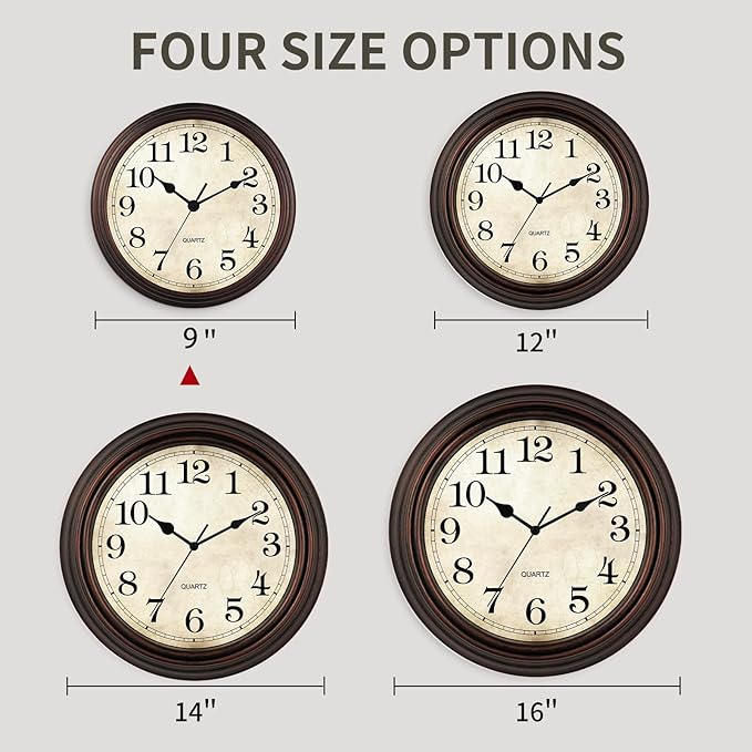 HYLANDA Wall Clock, 9 Inch Silent Non Ticking Classic Battery Operated Clocks, Decorative for Living Room, Bedrooms, Bathroom, Kitchen Office (Bronze)
