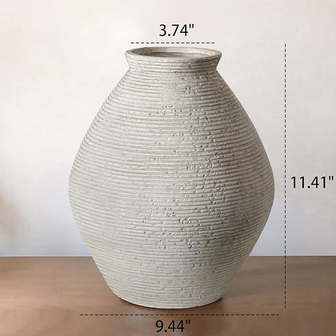 Rustic Ceramic Flower Vase Distressed Farmhouse Pottery Clay Large Terracotta Floor Vases for Decorative Table Centerpiece Modern Home Decor Aesthetic Living Room Bedroom Wedding Housewarming Gift