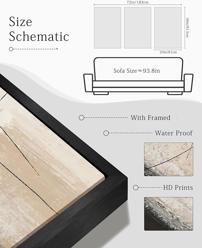 KUVIOKE Abstract Framed Wall Art Minimalist Beige Pastel Watercolor Neutral Wall Decor Modern Black Line Art Painting Home Decor 24x36in (Black Framed)