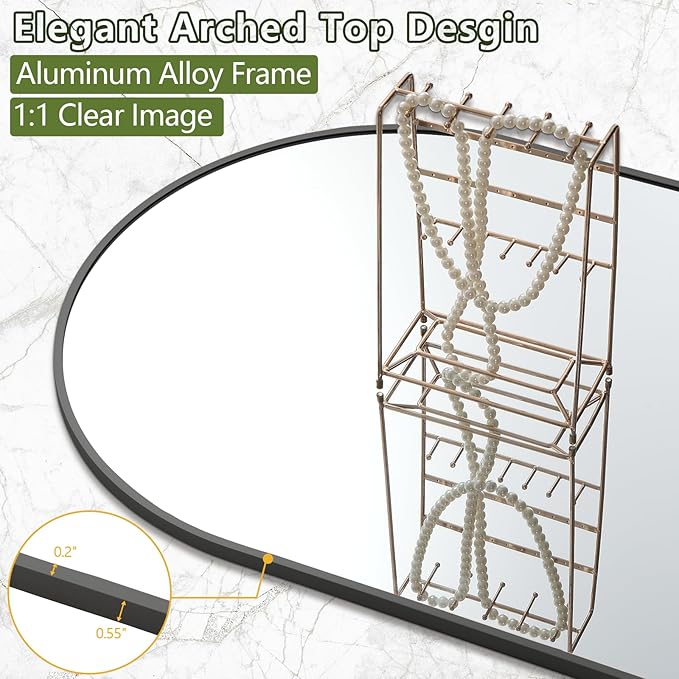 MELOMOIR 76"x34" Large Mirror Full Length, Arched Full Length Mirror with Stand, Large Floor Mirror Free Standing Mirror Full Length for Bedroom, Hanging Standing or Leaning Full Body Mirror, Black